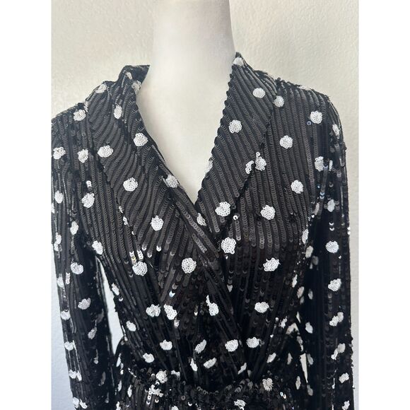 House of Harlow 1960 x Revolve Otto Blazer in Black White Polka Dots Sequins S - Picture 3 of 12